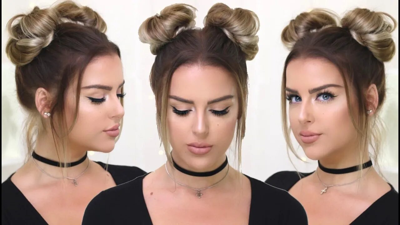 90's Inspired Double Buns - Khloe Kardashian, Hailey Baldwin Style