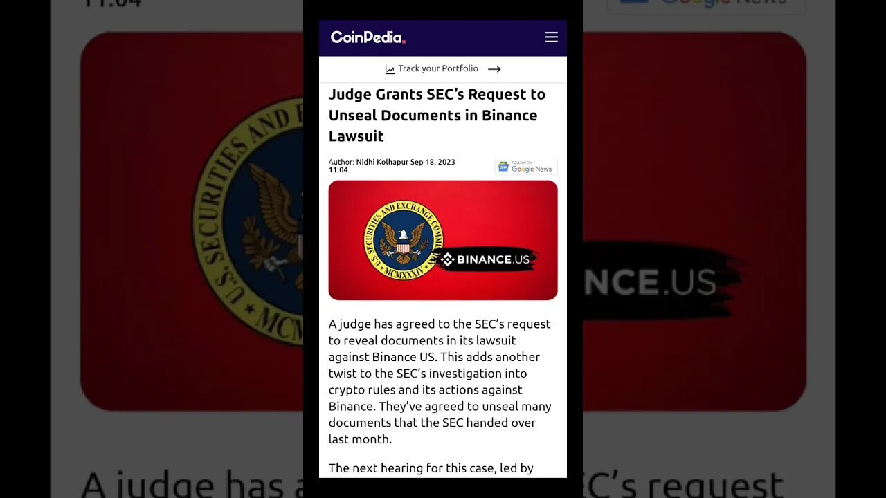 Binance US News | Judge Grants SEC’s Request to Unseal Documents in Binance Lawsuit | #shorts