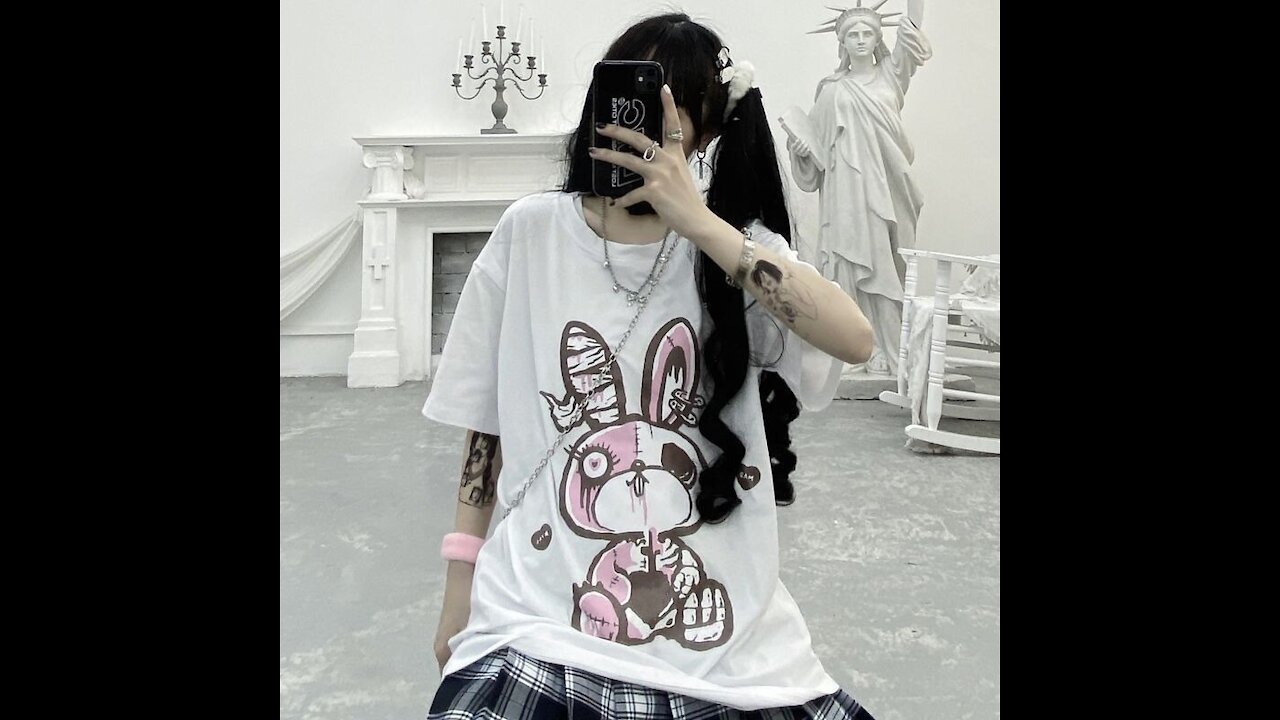 MINGLIUSILI Gothic Graphic T Shirts Women Rabbit Print Women Clothes 2021 Summer Tee Shirt Short Sle