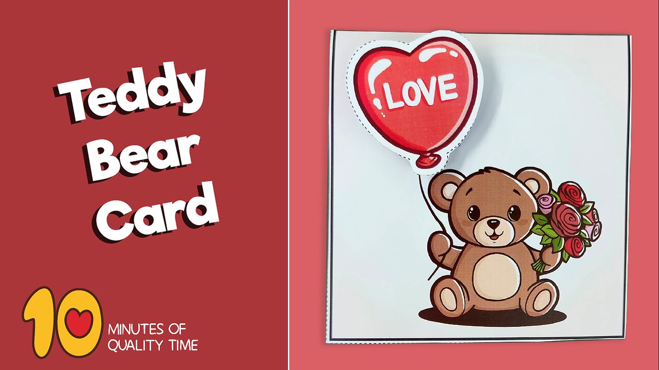 Teddy Bear With Heart Balloon - Valentine's Day Card