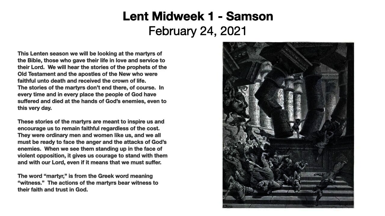 "Samson is an odd choice for a martyr" - Lent Midweek 1 - February 24, 2021