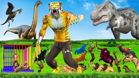 Epic Saber Tooth Tiger Deathrun vs Wild Animals Dinosaur Animal Revolt Battle Simulator