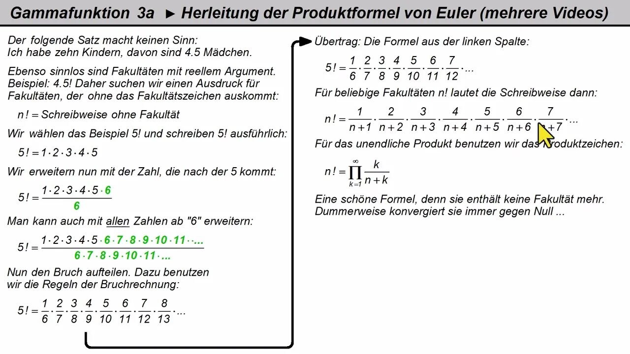 Gammafunktion 3a ► Herleitung der Euler-Produktformel (mehrere Videos)