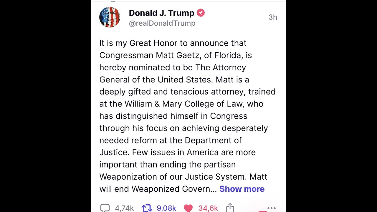 NOMINEE FOR ATTORNEY GENERAL🇺🇸❤️🏛️OF THE UNITED STATES🇺🇸🤍🏛️ OF THE REPUBLIC🇺🇸💙🏛️💫