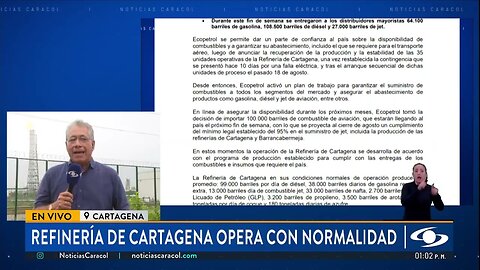 ¿Cuál es la situación de la Refinería de Cartagena luego que las operaciones estuvieran paralizadas?