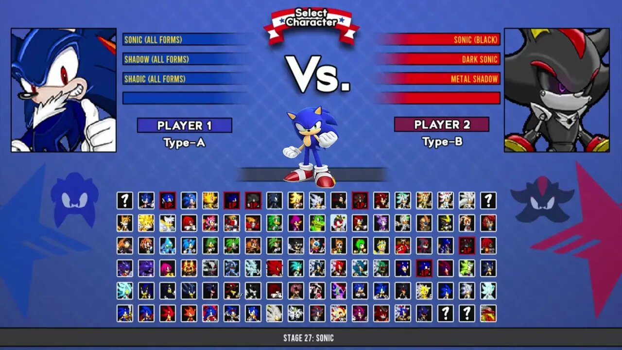 Team Sonic all forms & Shadow all forms VS Team Sonic & Shadow Black I Sonic Battle MUGEN HD