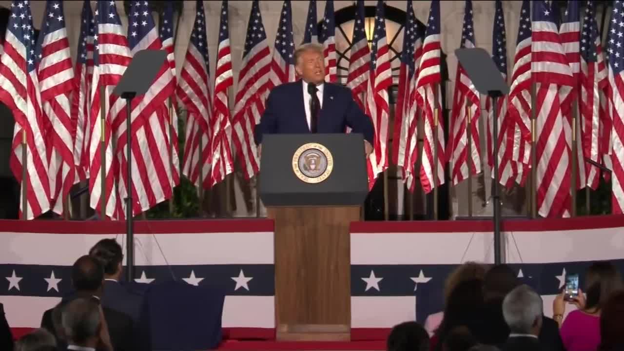 Two Wisconsin RNC Delegates watch President Trump accept the party's nomination from the White House