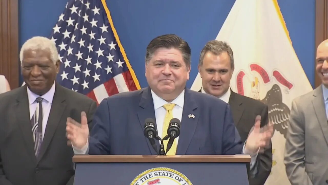 Pritzker on Biden visit, migrant crisis, grocery tax increases and NASCAR