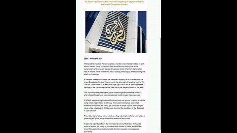 Statement by Al Jazeera condemning Israel’s intentional targeting of Journalists.