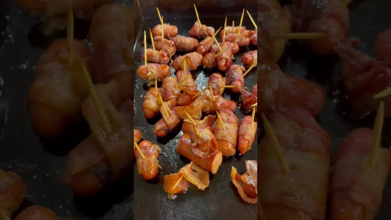 Brown sugar bacon wrapped lil smokies on the flat top. Final