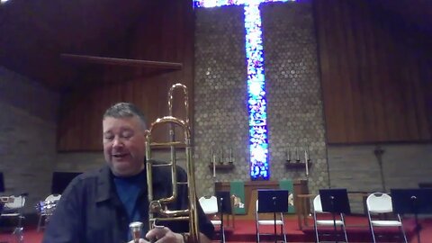 Practicing trombone for Seussical the musical