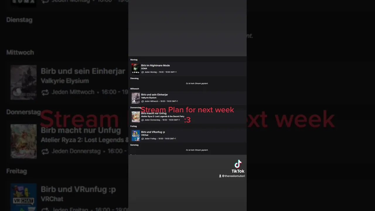 Stream plan for the next Week #vtuber #envtuber #gervtuber #twitch #twitchDE #youtube #tiktok #anime