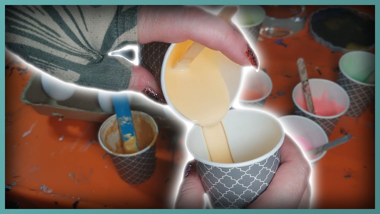 16. Acrylic Paint Pour on Eggs for Easter with Gold & Pastel Glow Paints