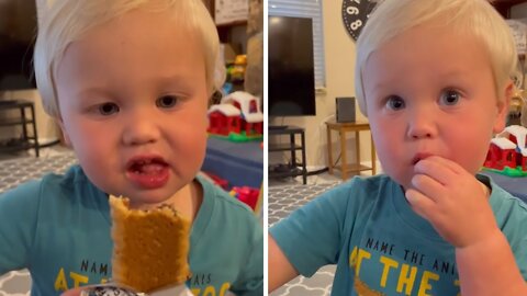 Toddler gets super excited over delicious snack #Shorts