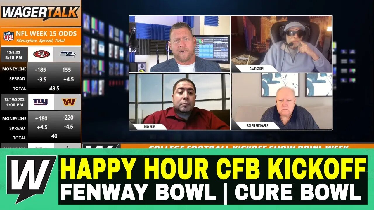 Happy Hour CFB Kickoff Show | NCAAF Bowl Game Predictions | Fenway Bowl | Cure Bowl | Bahamas Bowl