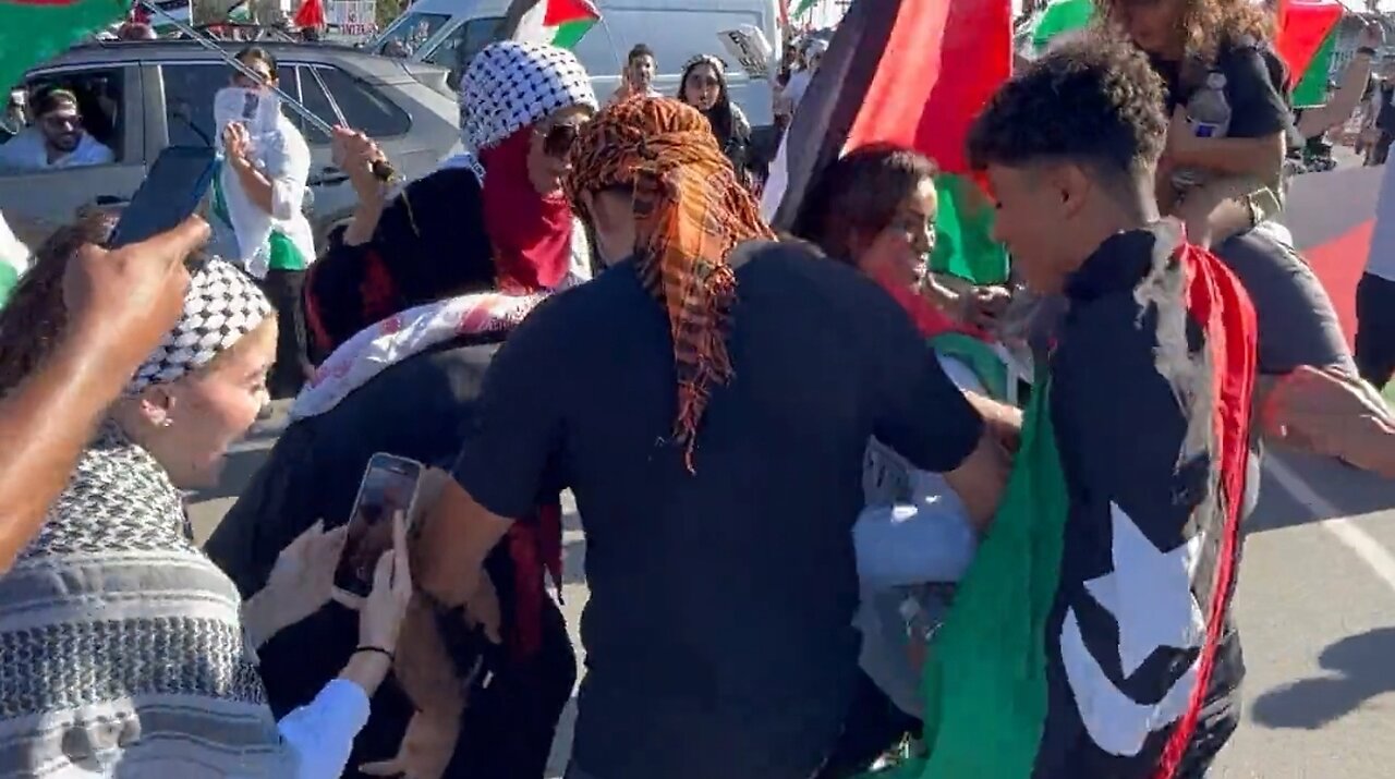 "They're Gonna Call Us Savages" Pro-Hamas Protesters As She Stomps On Israeli Flag