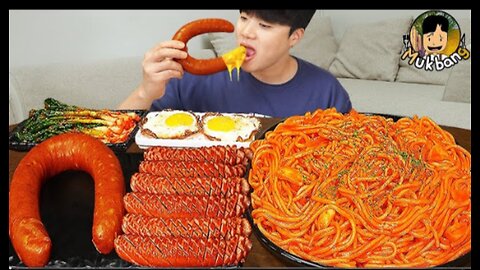 ASMR MUKBANG | Fire Noodles, spam, kimchi, Giant Kielbasa sausage recipe ! eating