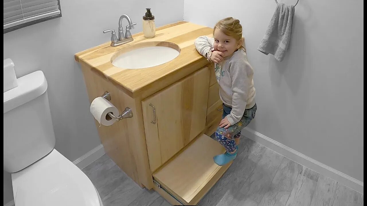 Bathroom Vanity Build with Secret Step Stool AND Solid Wood Counter!