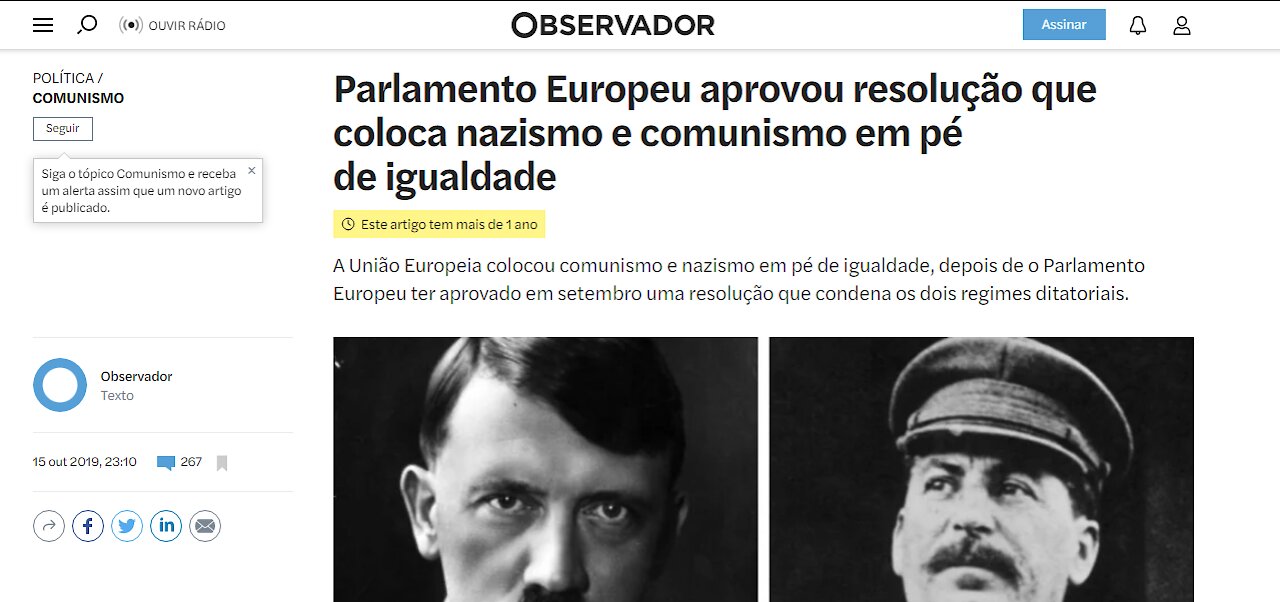 Nazismo está em pé de igualdade com o comunismo