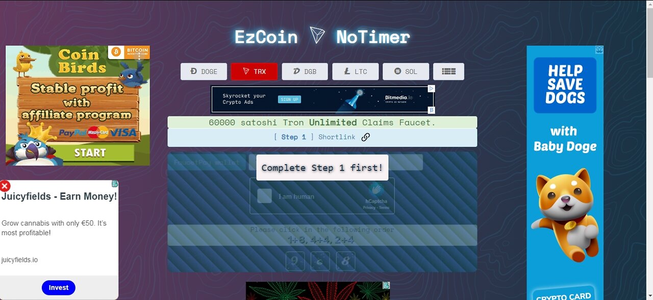 Earn 60000 Tron TRX Unlimited Claims Faucet At EzCoin D NoTimer Withdrawal With FaucetPay Wallet
