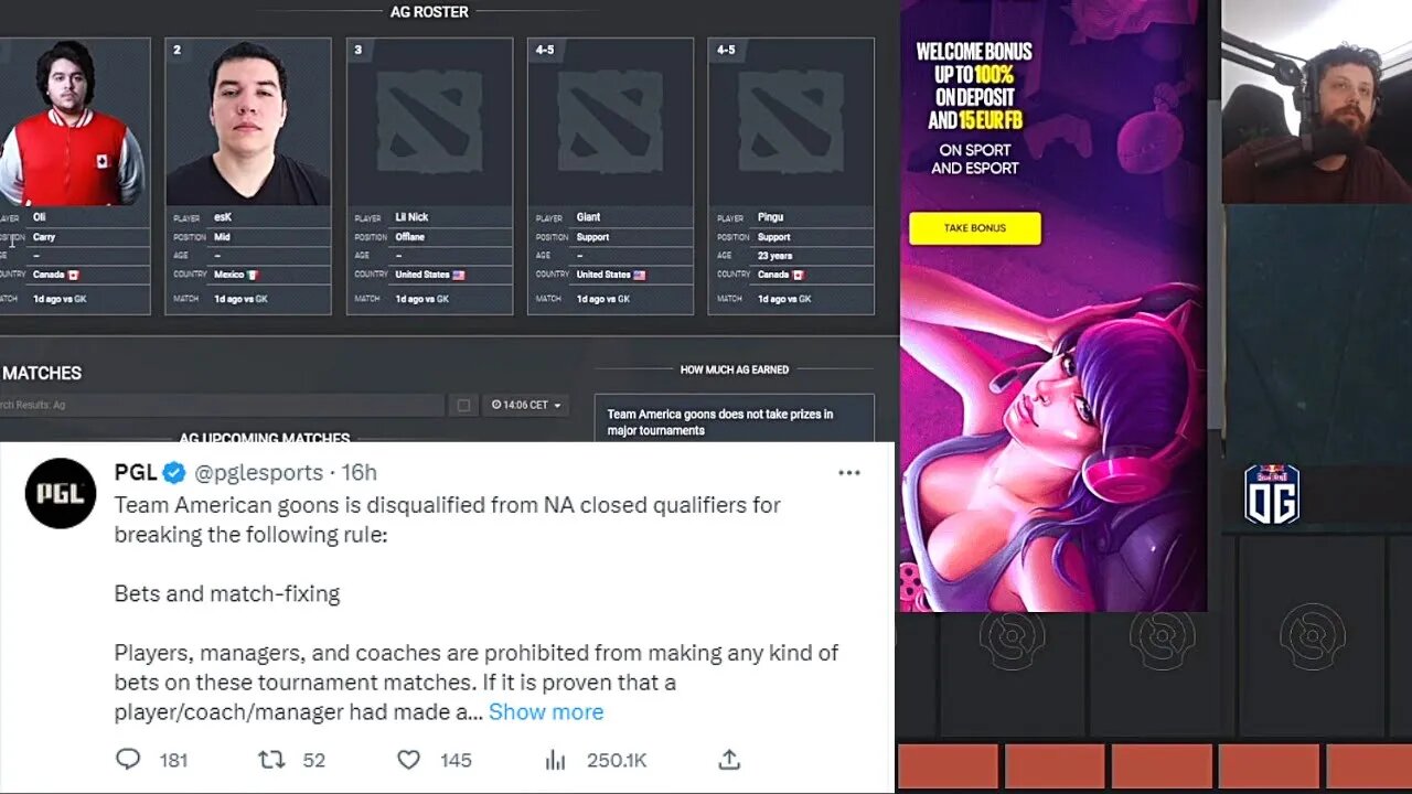 Gorgc Thoughts on PGL disqualifying Team American goons for Bets and match-fixing | Dota 2