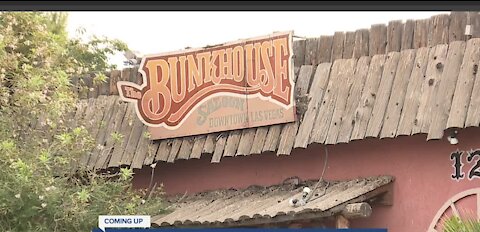 Weekend fire scotches wall outside Bunkhouse Saloon in downtown Las Vegas