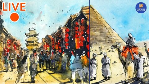 Live #15.5 - Free Watercolour Workshop - Inktober Special: Sketching China and Egypt