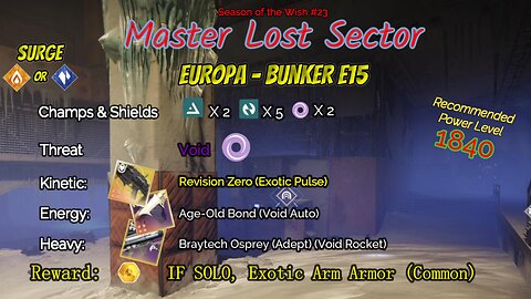 Destiny 2 Master Lost Sector: Europa - Bunker E15 on my Solar Titan 12-24-23