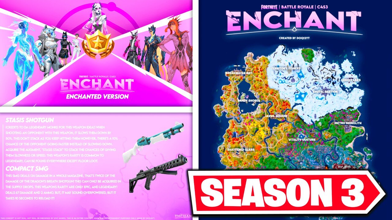 Fortnite Chapter 4 Season 3: Enchant! - Map Changes, Battle Pass Skins, Weapons & More! (Concepts)