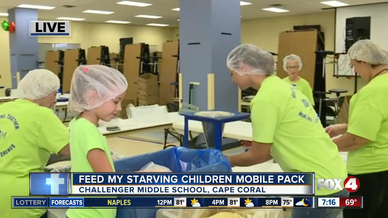 Feed My Starving Children holds mobile meal pack at Challenger Middle School - 7am live report