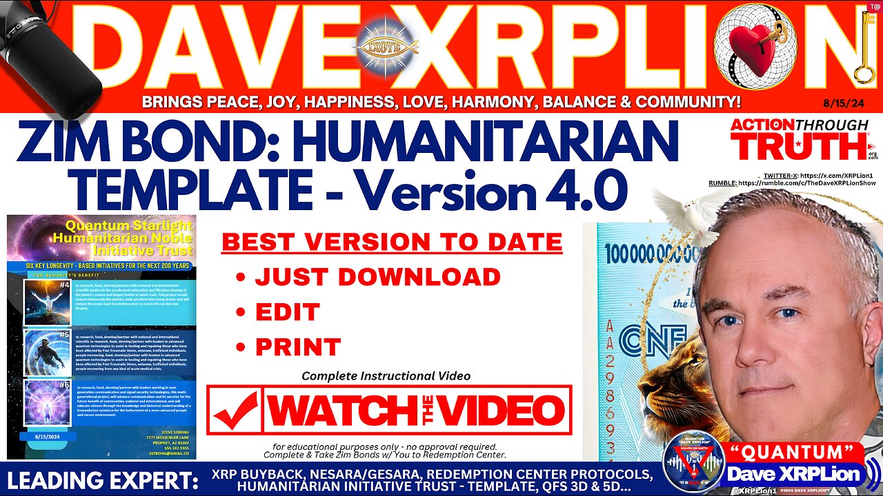 Dave XRPLion BEST YET- UPDATED ZIM BOND HUMANITARIAN TEMPLATE 4.0 MUST WATCH TRUMP NEWS