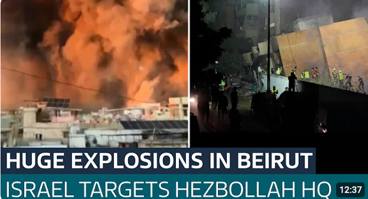 Hezbollah leader thought to be target of huge Israeli bombardment on Beirut ITV News