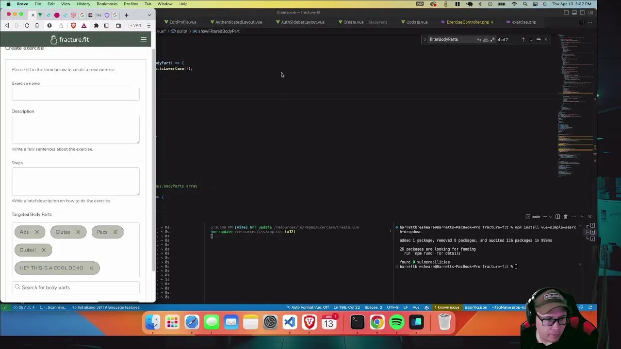 Building out a fitness app! Learning web dev Vue | Laravel |inertia web app!