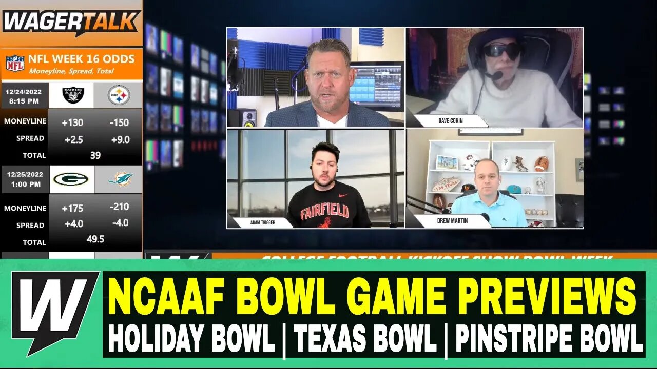 Happy Hour CFB Kickoff Show | NCAAF Bowl Game Previews | Holiday Bowl | Texas Bowl | Pinstripe Bowl