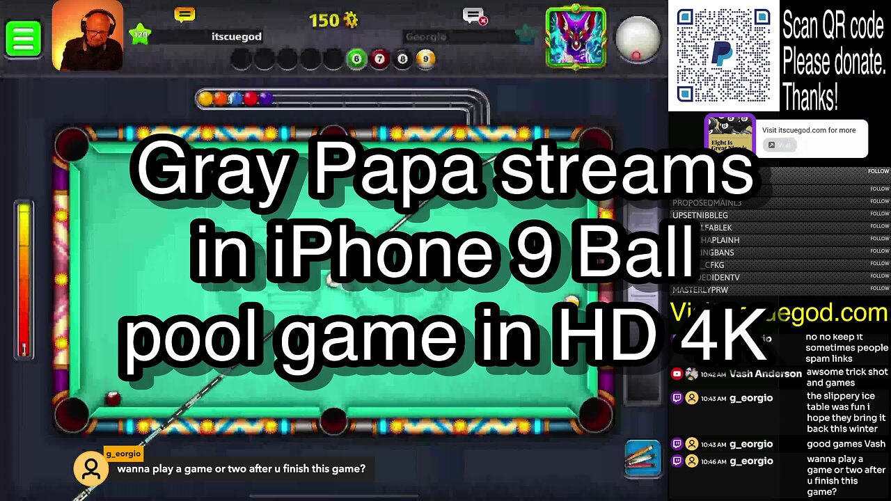 Gray Papa streams in iPhone 9 Ball pool game in HD 4K 🎱🎱🎱 8 Ball Pool 🎱🎱🎱