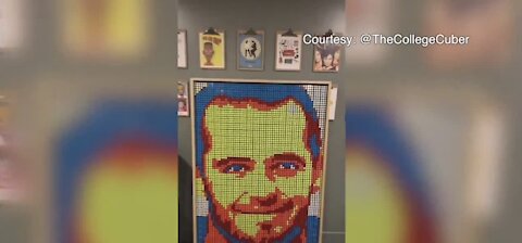 Engineering student, artist makes Las Vegas Raiders' Derek Carr portrait from Rubik's Cubes