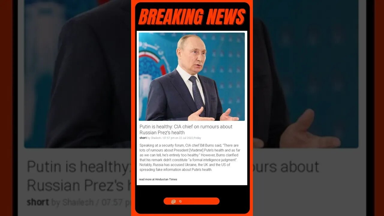 Breaking News: Putin is healthy: CIA chief on rumours about Russian Prez's health #shorts #news