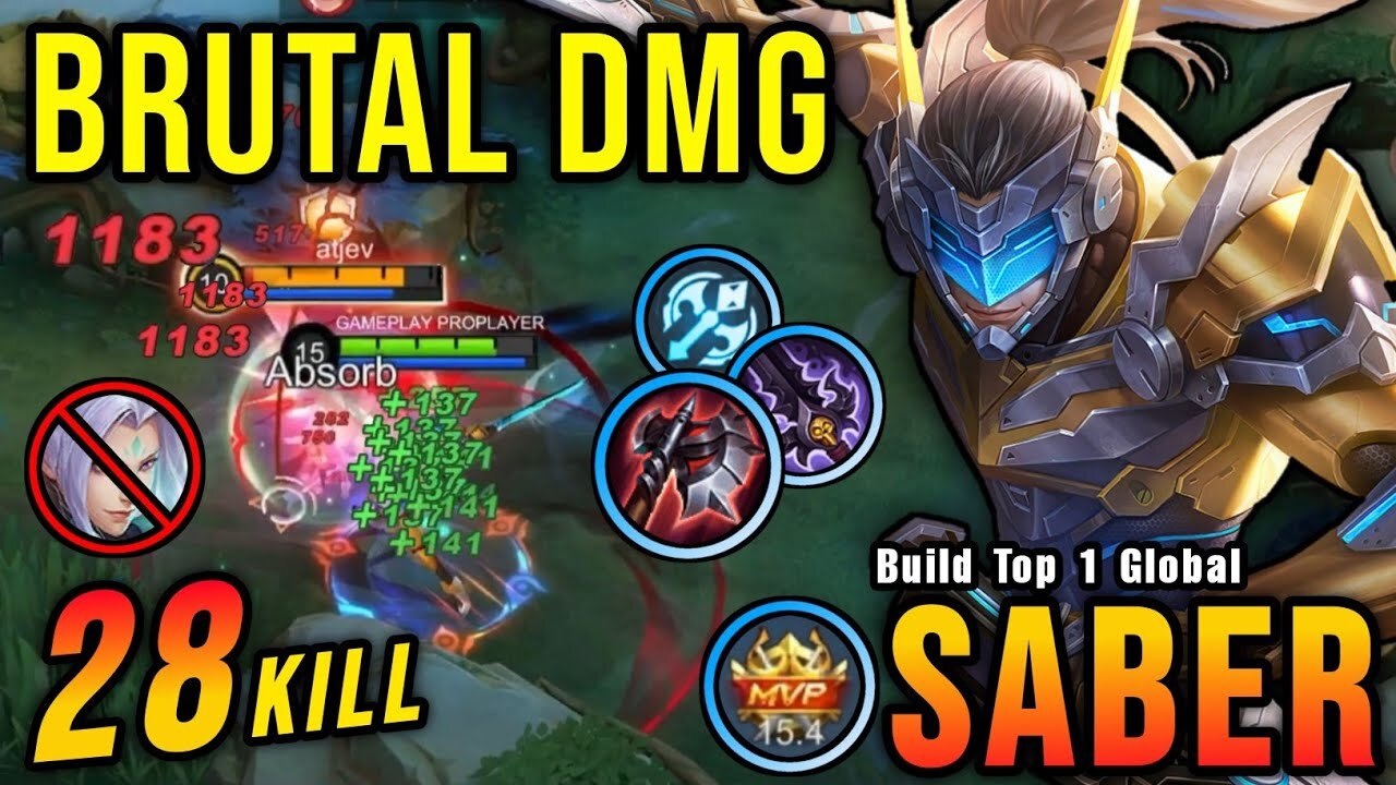 28 kills! Build the top 1 Global Saber ~ MLBB with the Saber Brutal Damage Build (INSANE LIFESTEAL).