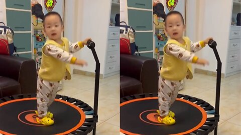 amazing baby kids playing trampoline