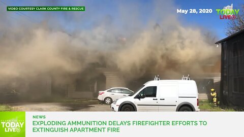Exploding ammunition delays firefighter efforts to extinguish apartment fire