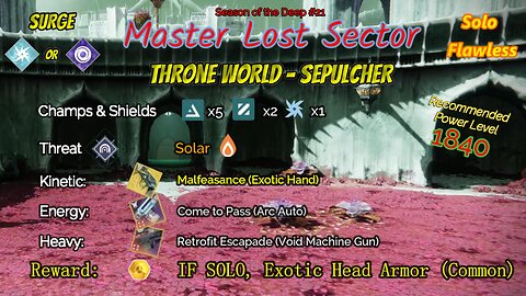 Destiny 2 Master Lost Sector: Throne World - Sepulcher on my Strand Warlock Solo-Flawless 7-10-23