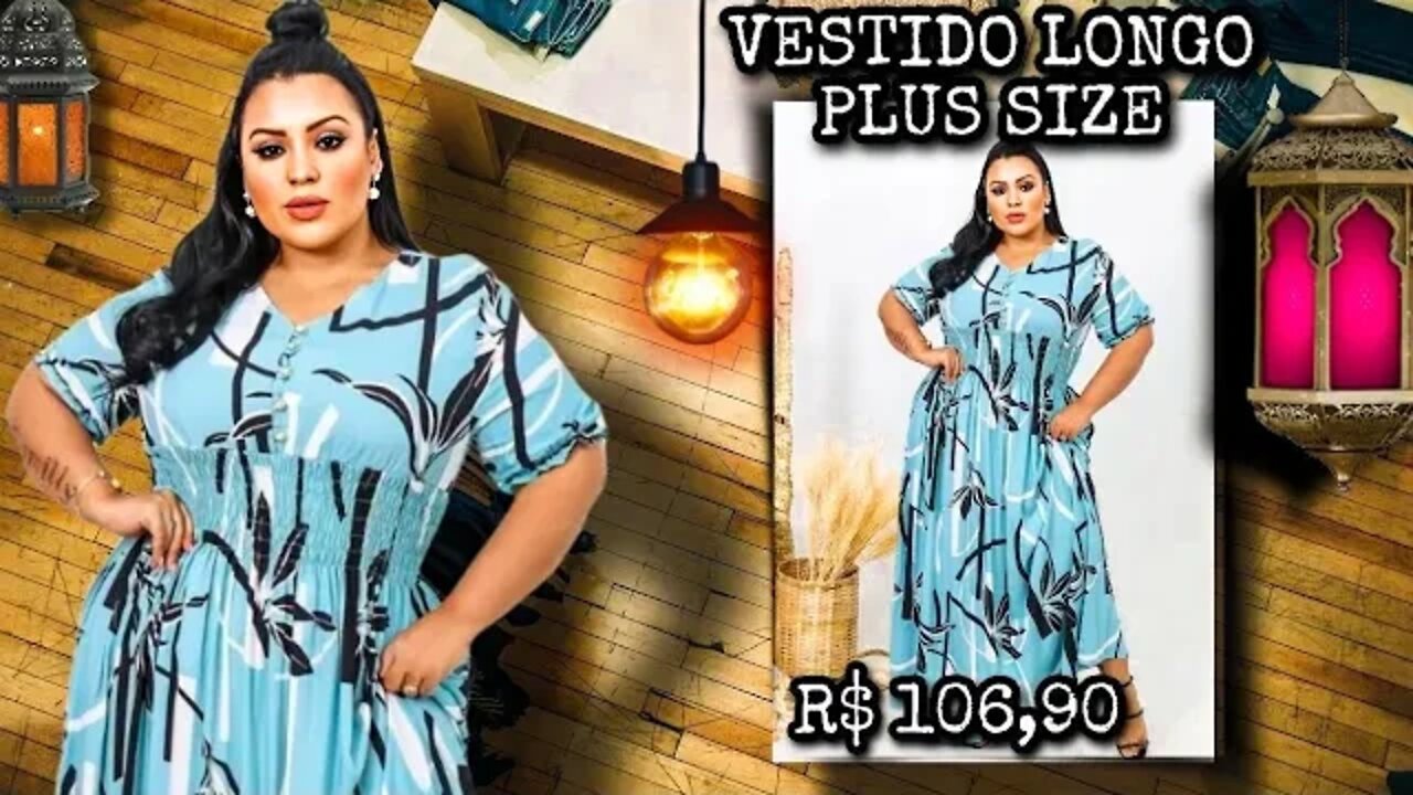 🛑 VESTIDO LONGO DE BOTÕES ESTAMPADO PLUS SIZE