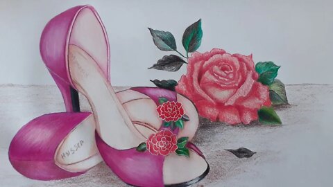 🔴Live Cont.Pintura Com Lápis De Cor Desenho Sapato E Rosa Final