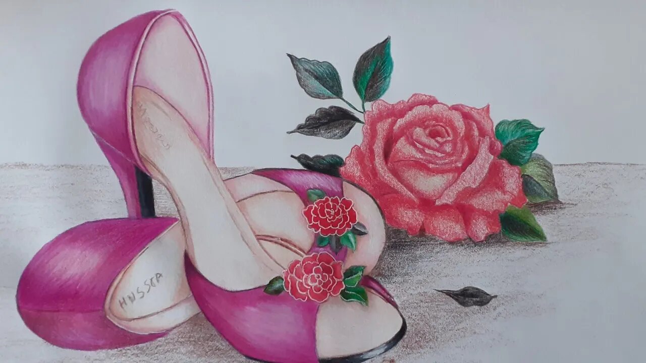 🔴Live Cont.Pintura Com Lápis De Cor Desenho Sapato E Rosa Final