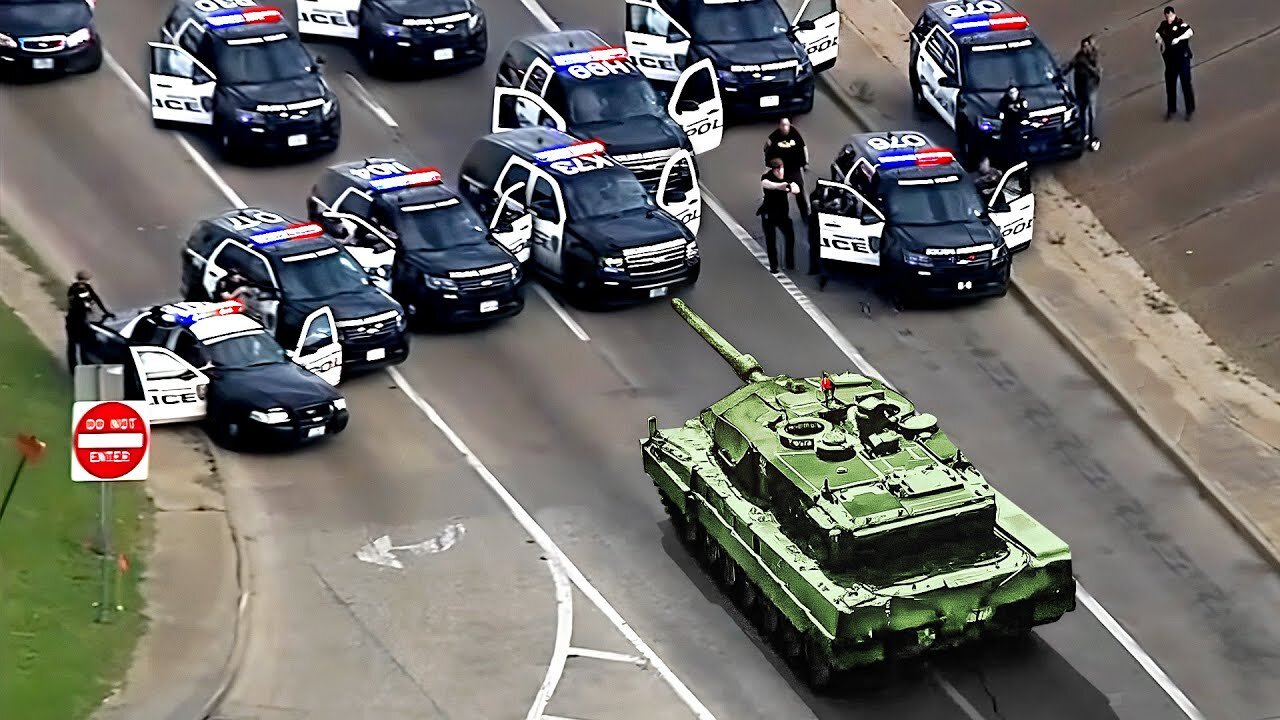 Cops try to stop tank. Then this happens...