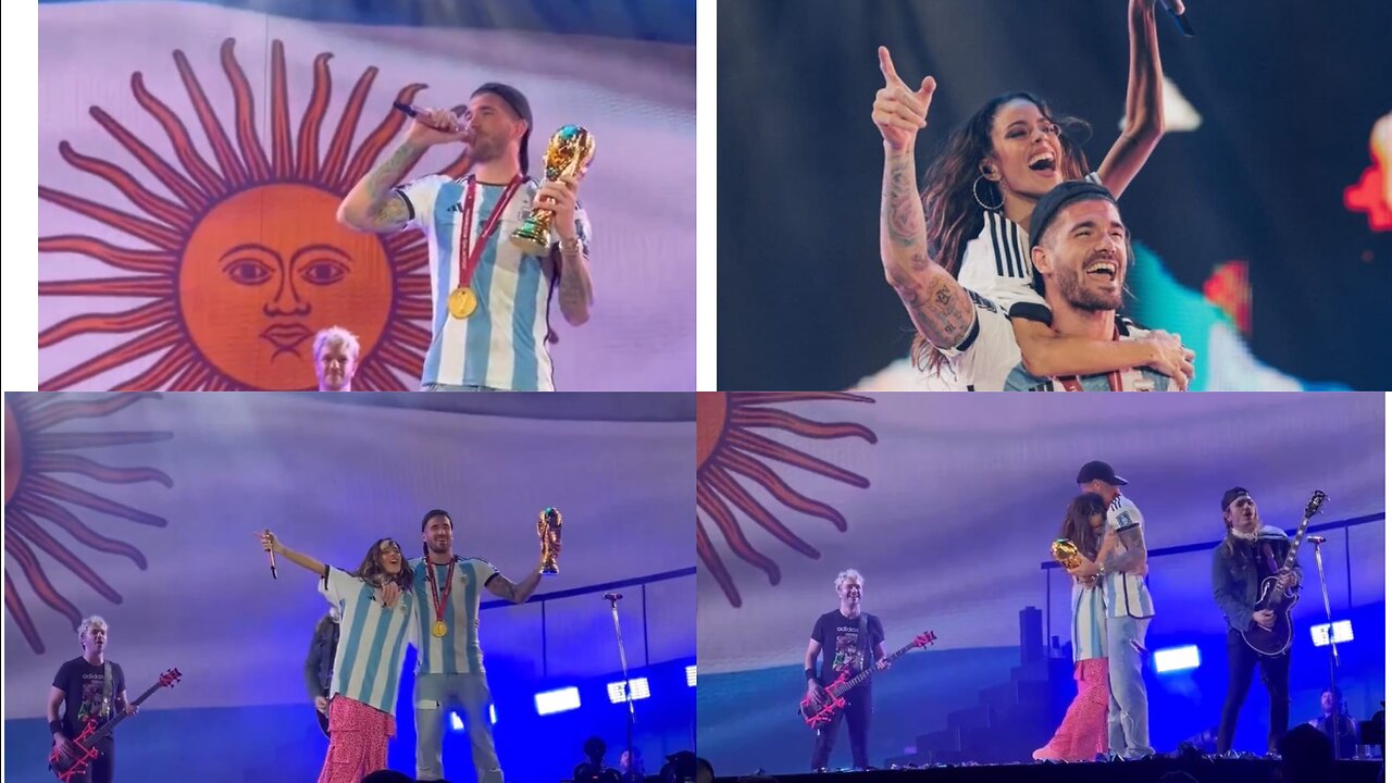 Rodrigo De Paul onstage at Tini stoessel show campo Argentino De polo