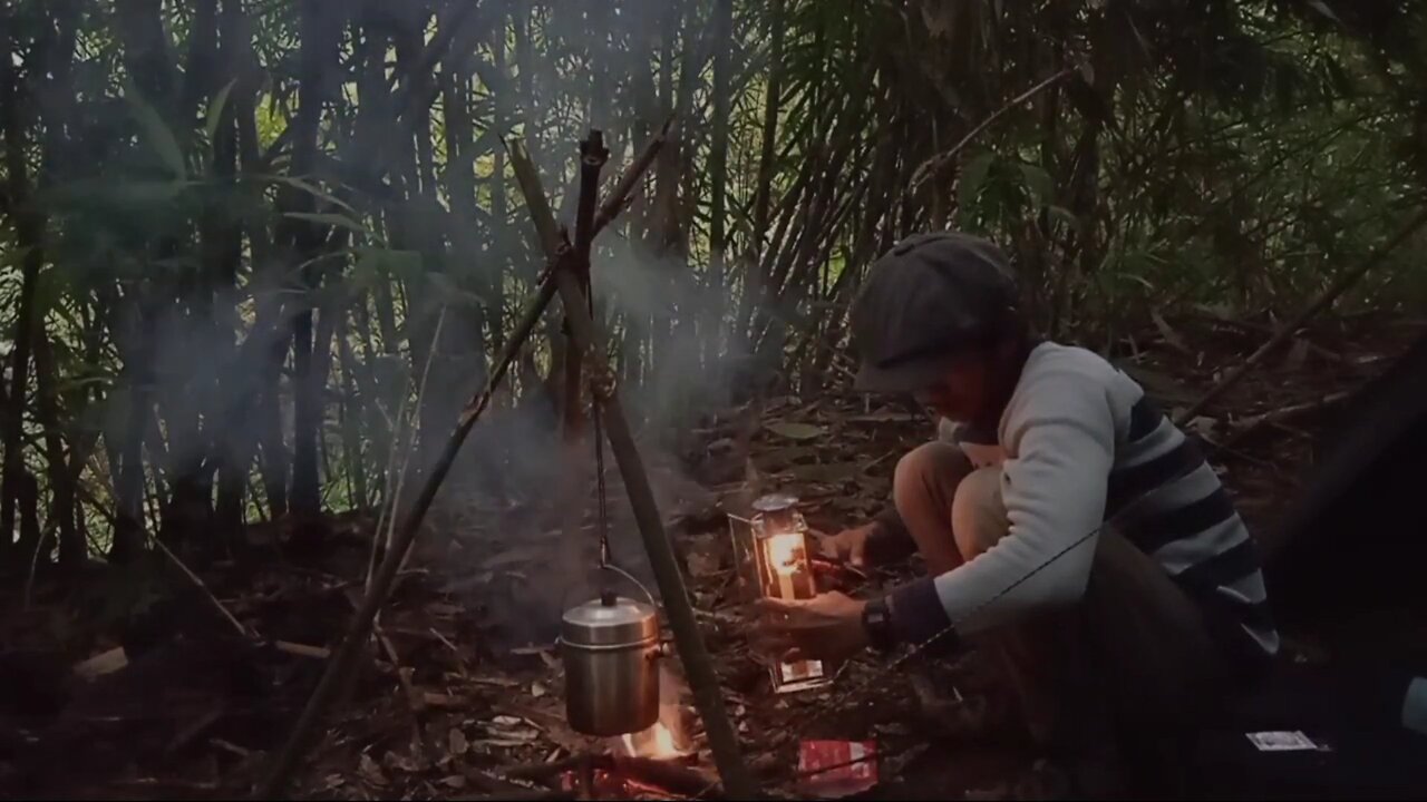 Solo Bushcraft • Survival Shelter • Relaxing in the tent, asmr