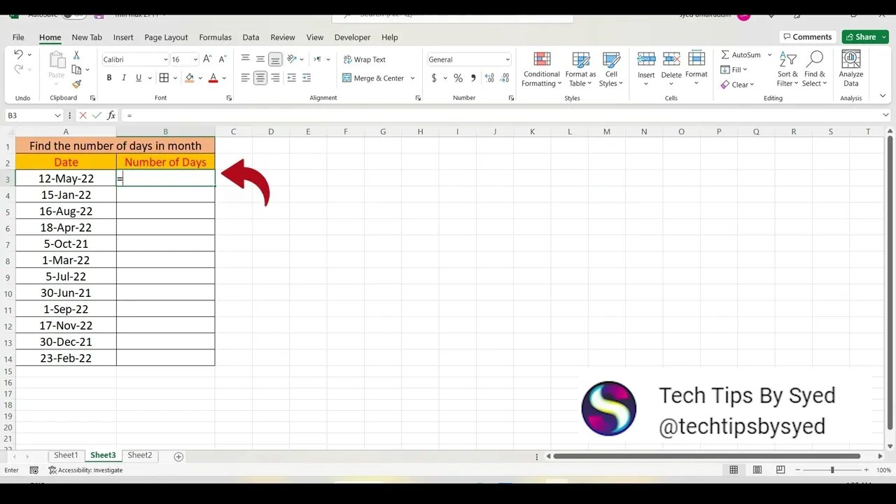 Find The Number of Days in Month by Using Eomonth Formula in Excel.