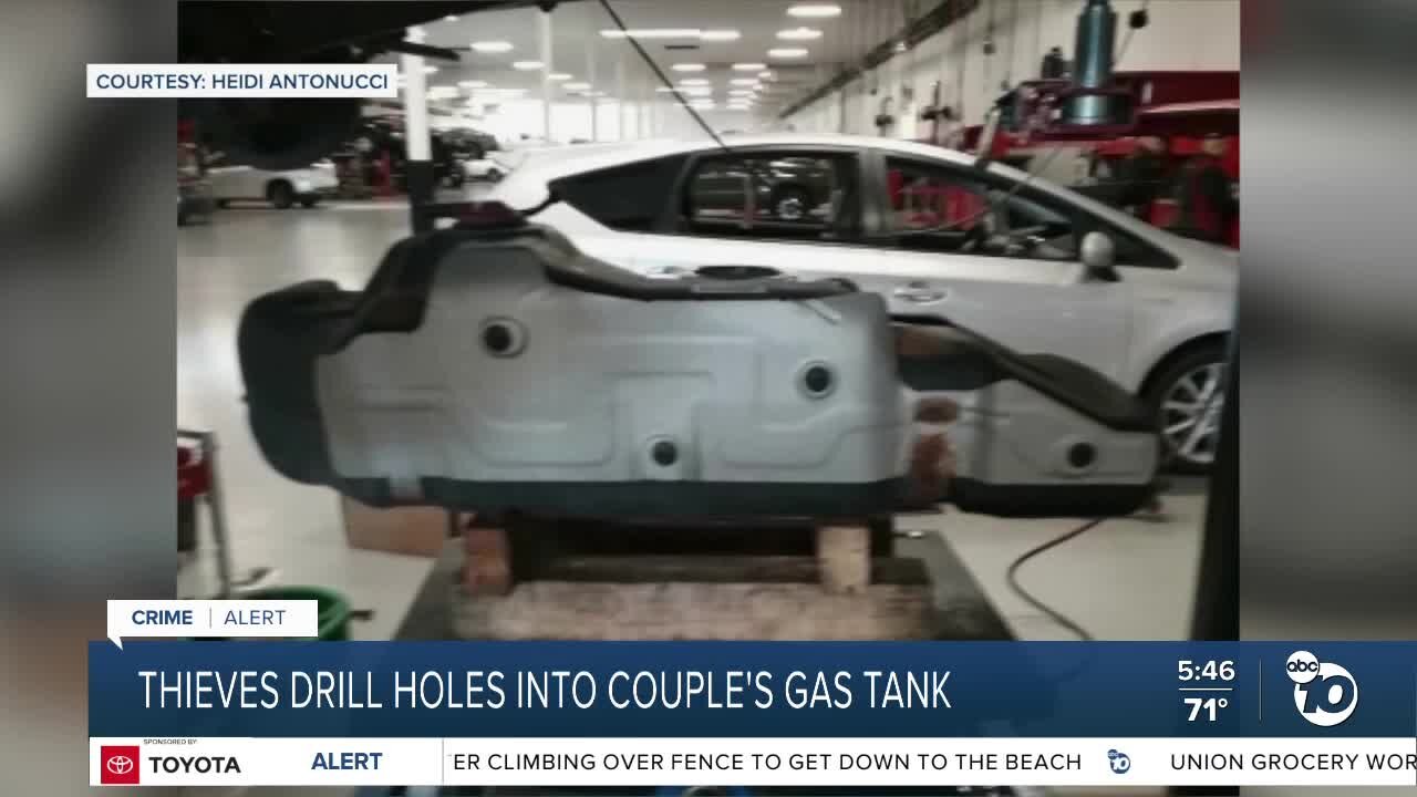 Thieves drill holes into La Mesa couple's gas tank