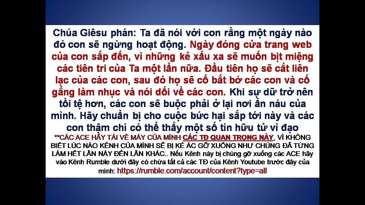 DỰ BÁO VÀ NHỮNG HƯỚNG DẪN TỪ CHÚA GIÊSU.. Các Sự Kiện P1/7